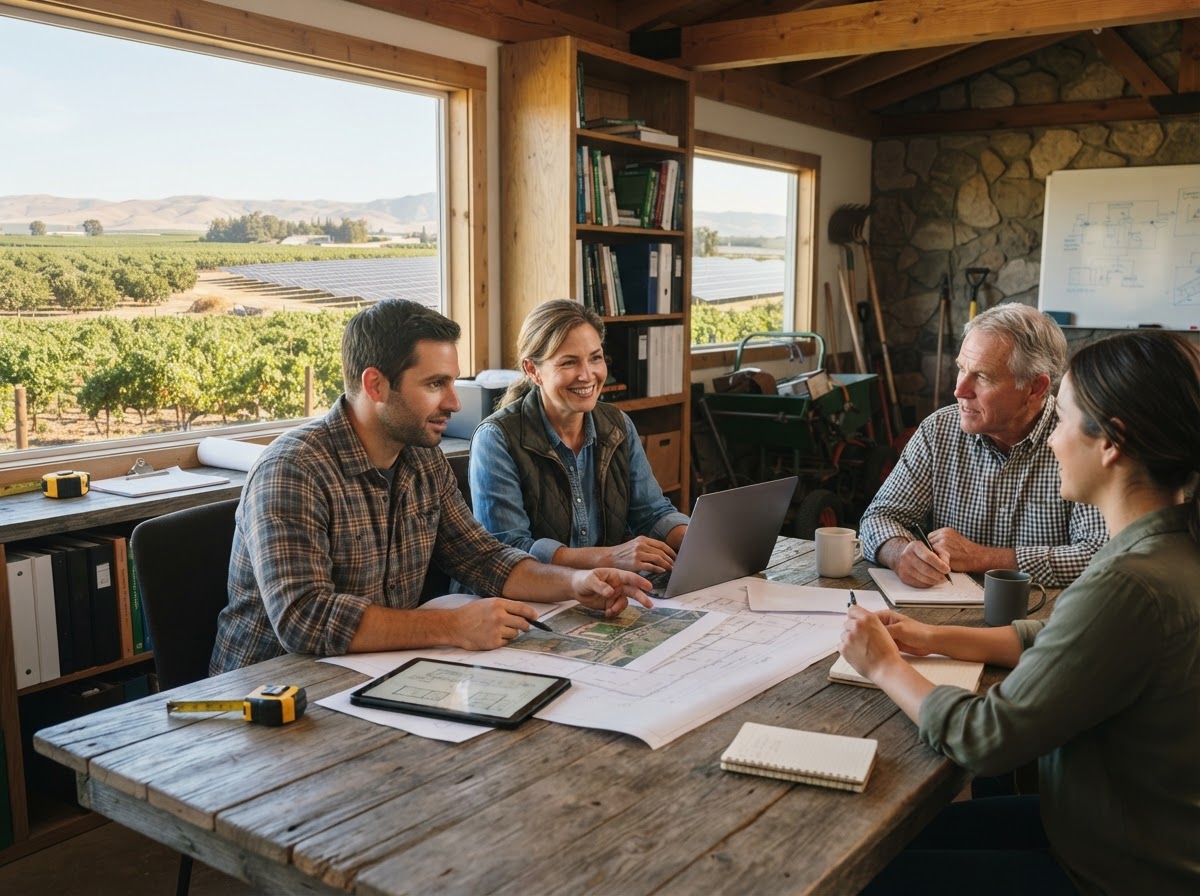 Farm Solar Rebate team reviewing AI-generated portfolio strategy data